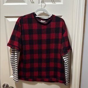 12 Pm By Mon Ami Red and Black Plaid Long Sleeve Tee